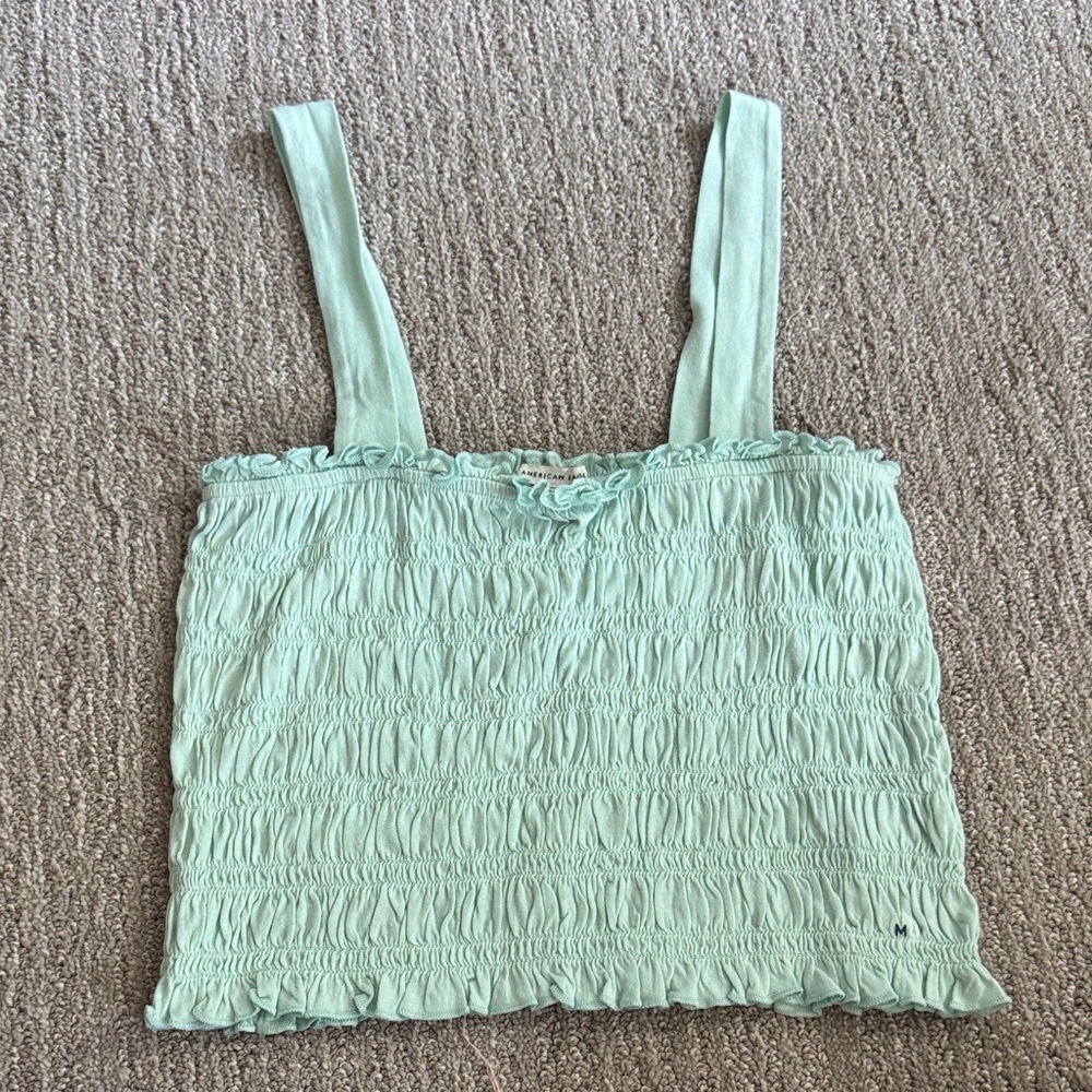 AEO Mint Green Smocked Crop Top